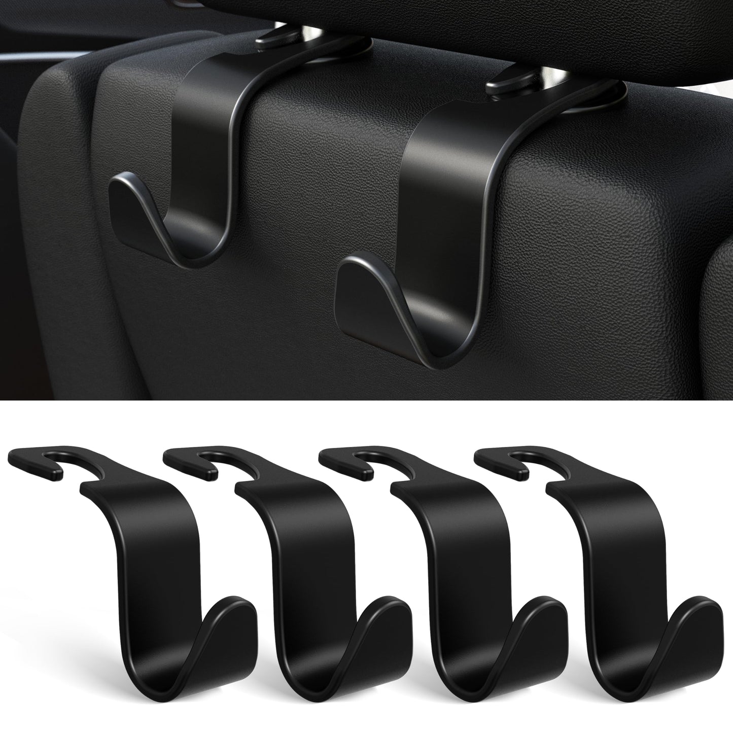 Amooca Headrest Hook Set – 55lbs, 360° Rotating – Black