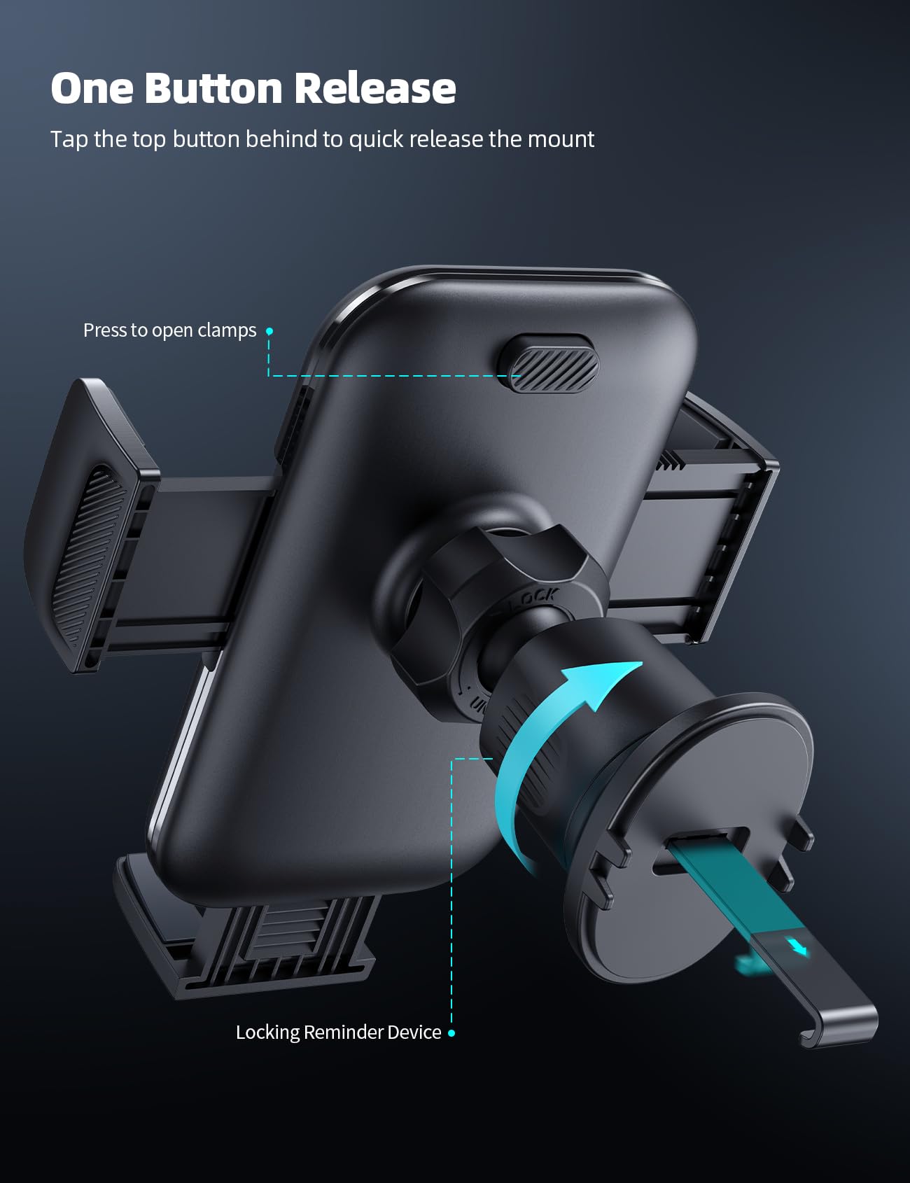 Lamicall Car Phone Mount – Wider Clamp, Metal Hook – Fits Thick Cases