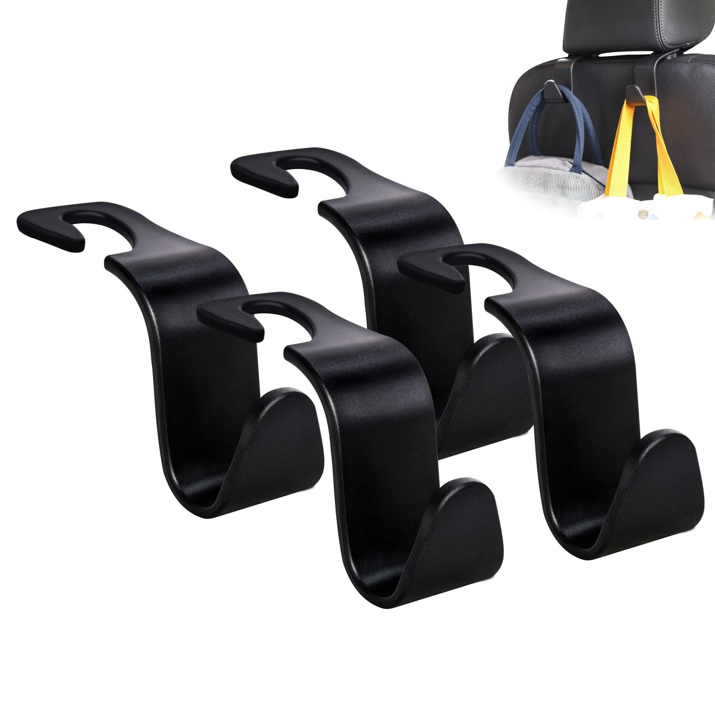 Amooca Headrest Hook Set – 55lbs, 360° Rotating – Black