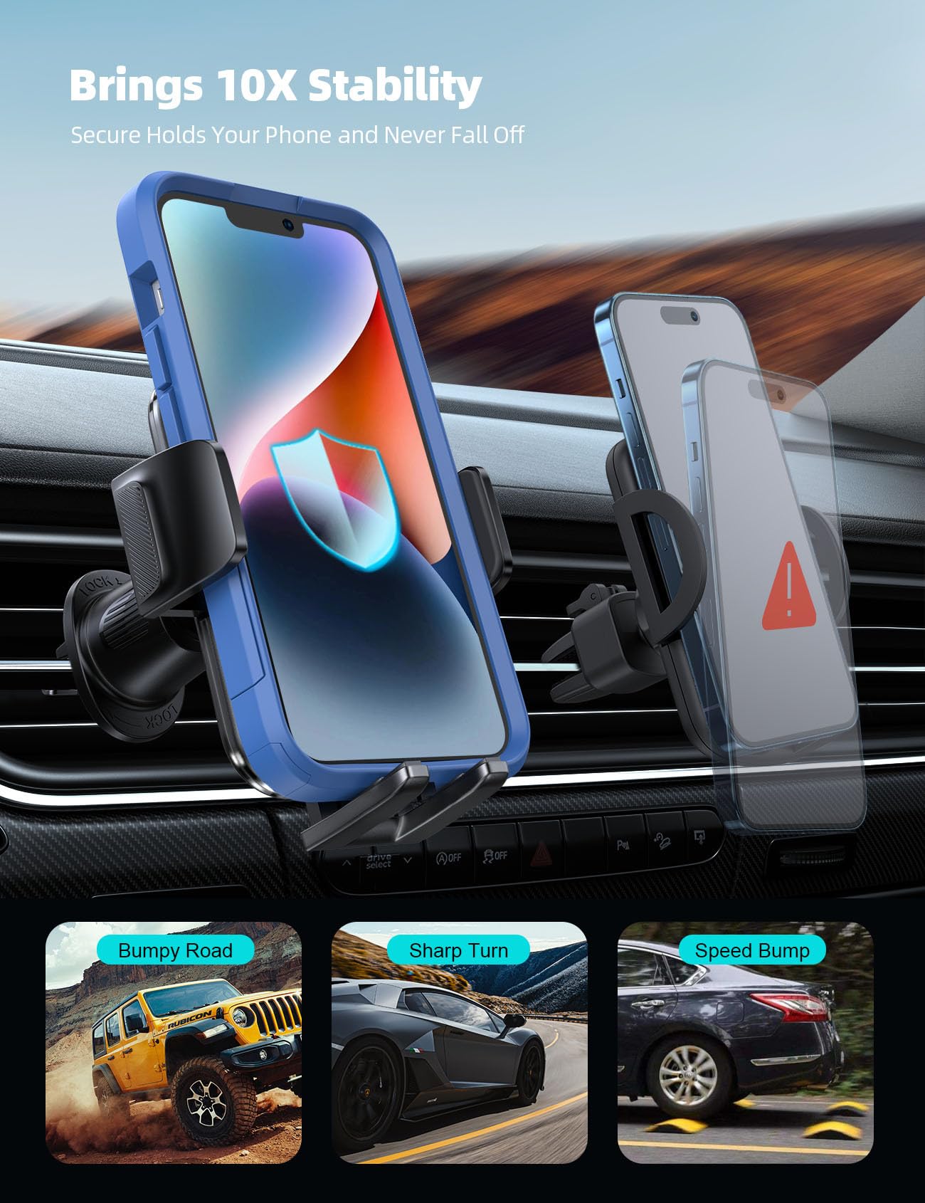 Lamicall Car Phone Mount – Wider Clamp, Metal Hook – Fits Thick Cases