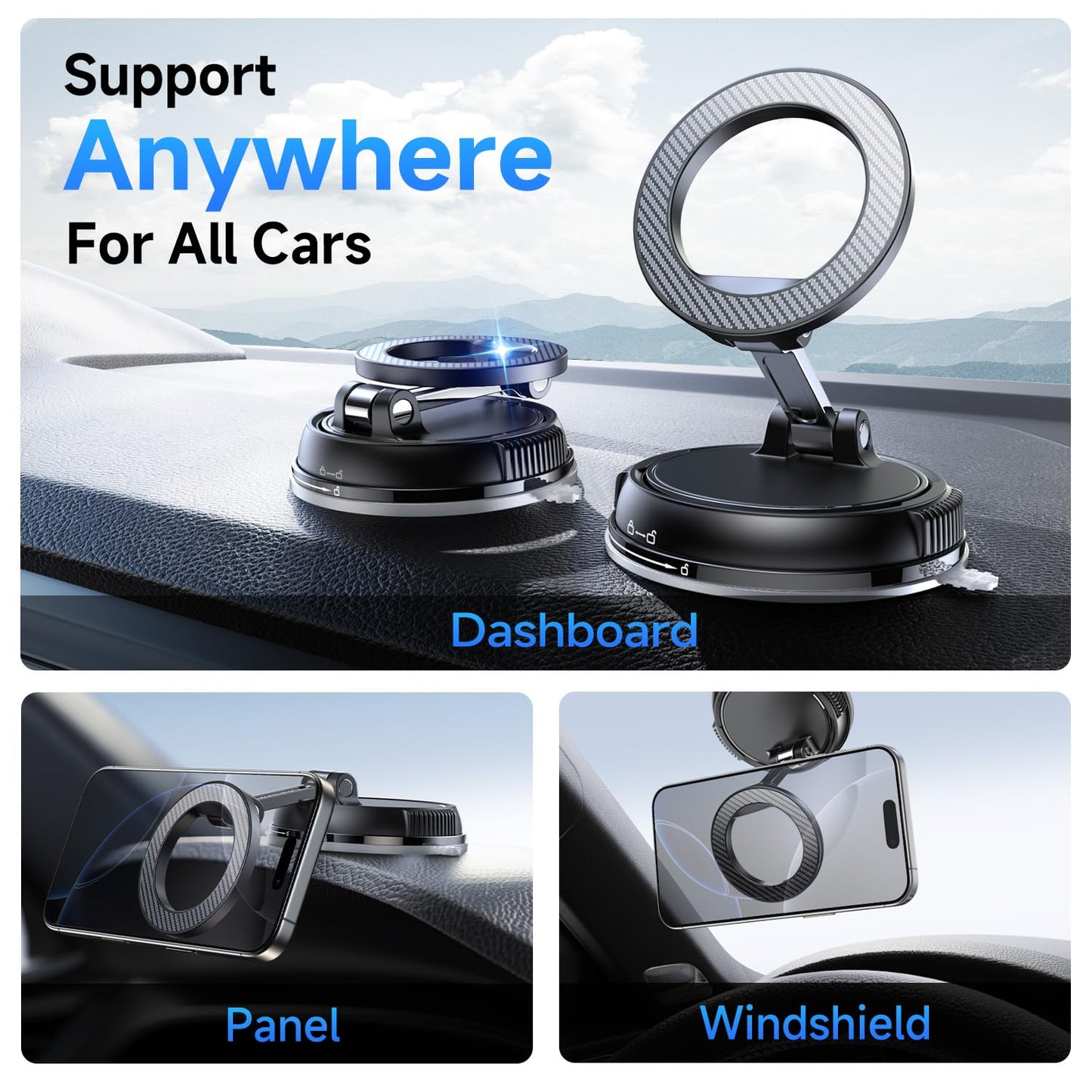ANDERY MagSafe Phone Mount – Carbon Fiber – Ultra-Strong Magnetic & Suction