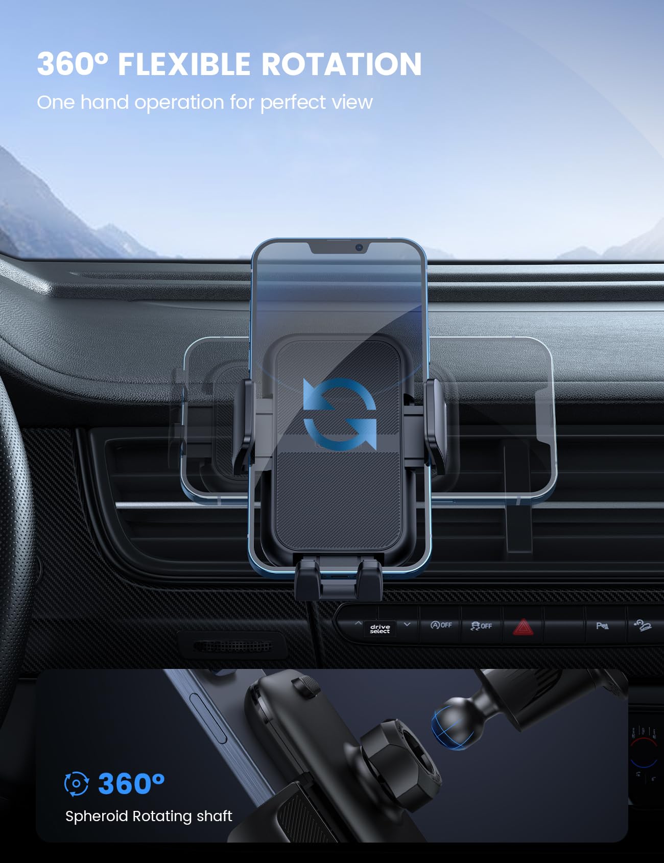 Lamicall Car Phone Mount – Wider Clamp, Metal Hook – Fits Thick Cases