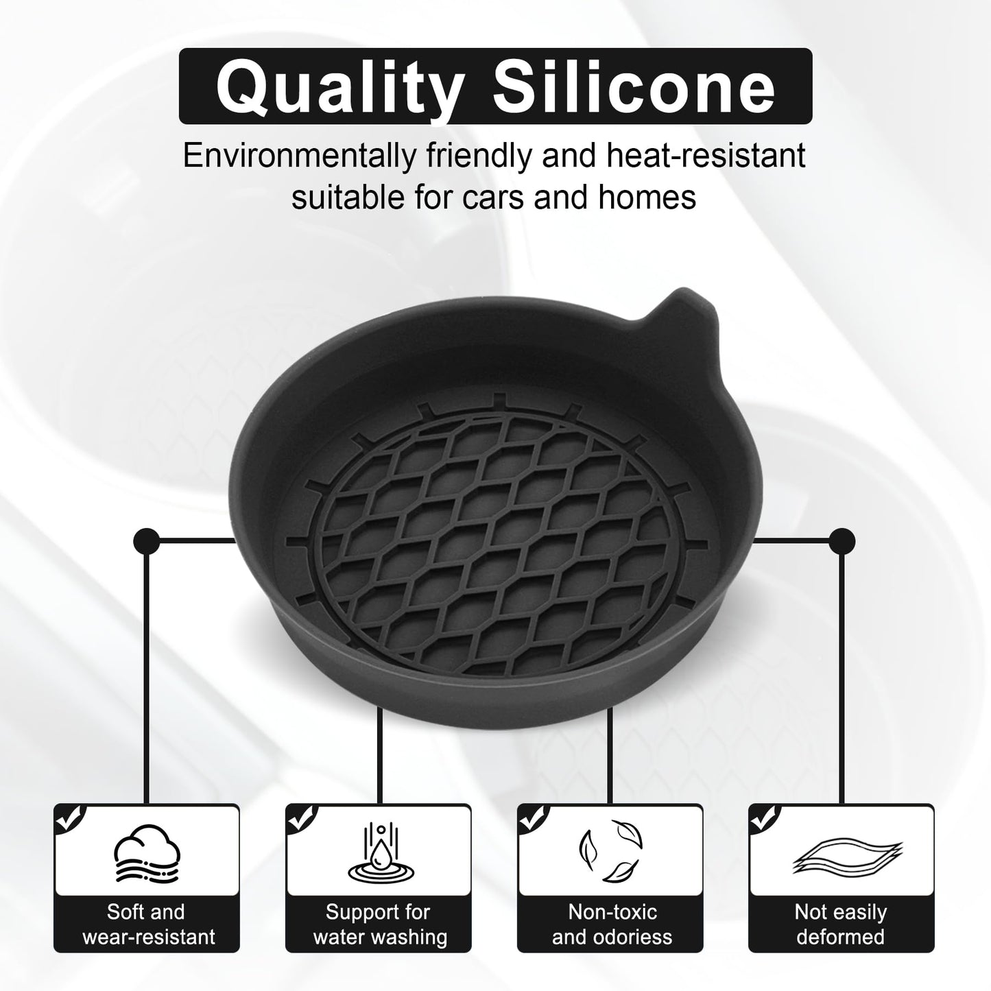 SINGARO Car Cup Coasters – 4 Pack, Black – Non-Slip Silicone