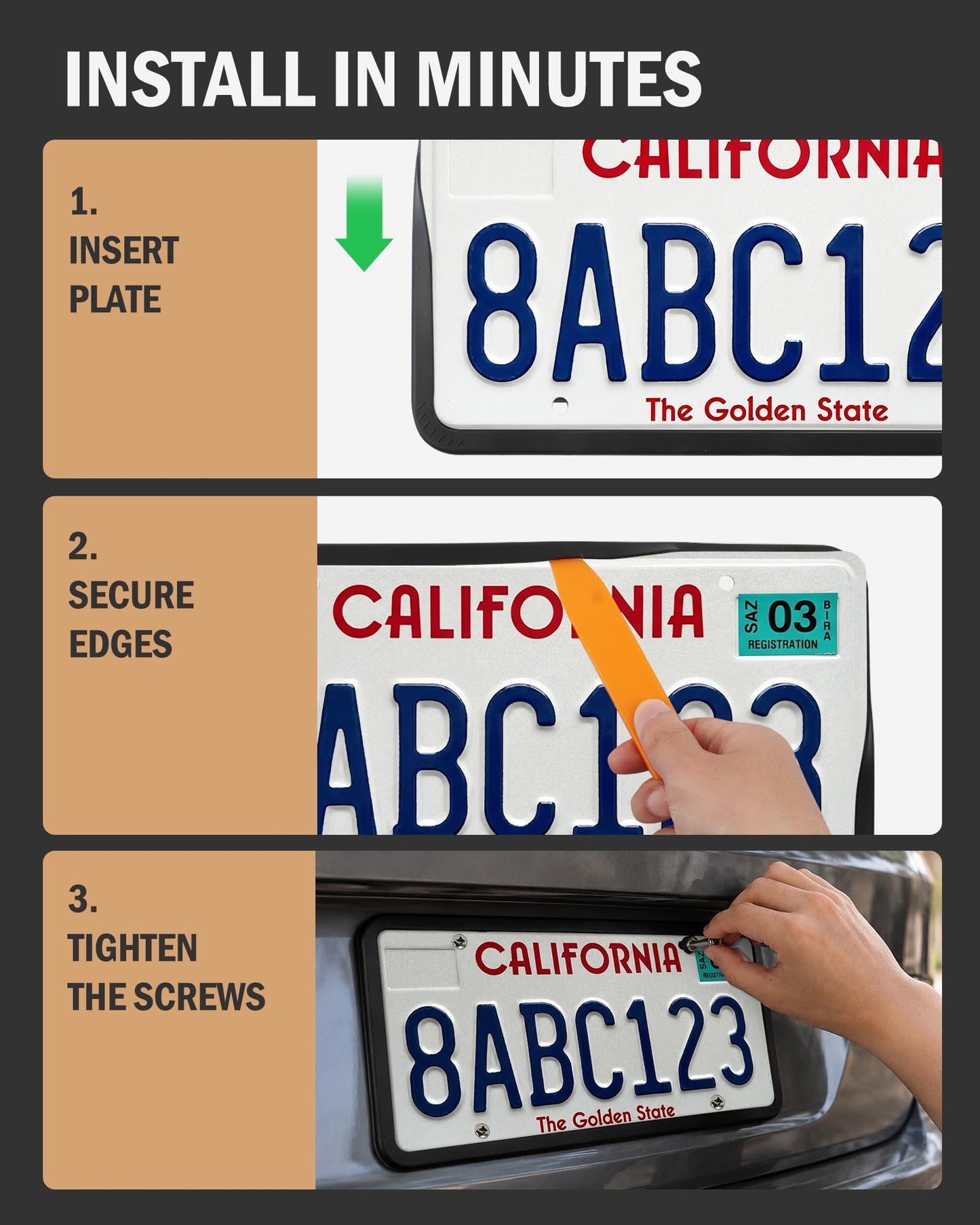 Aujen Silicone Plate Frames – 2 Pack, Black – Weatherproof & Rust-Proof