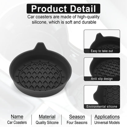 SINGARO Car Cup Coasters – 4 Pack, Black – Non-Slip Silicone