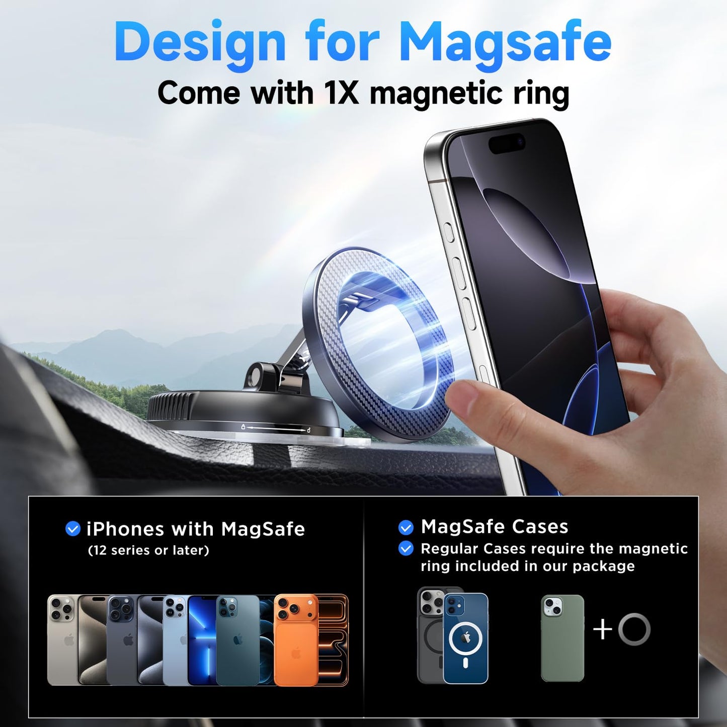 ANDERY MagSafe Phone Mount – Carbon Fiber – Ultra-Strong Magnetic & Suction