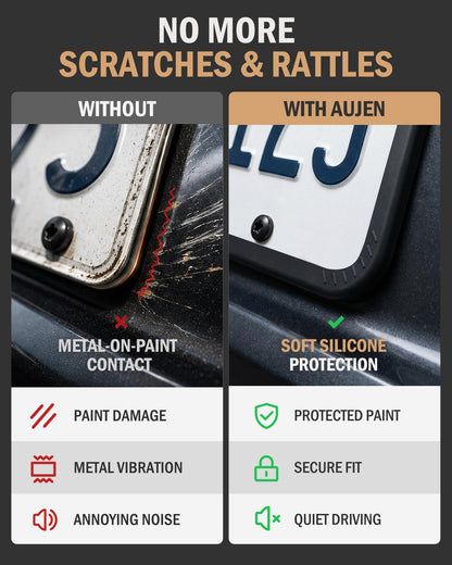 Aujen Silicone Plate Frames – 2 Pack, Black – Weatherproof & Rust-Proof