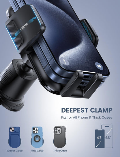 Lamicall Car Phone Mount – Wider Clamp, Metal Hook – Fits Thick Cases