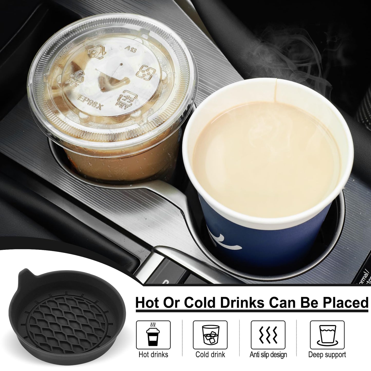 SINGARO Car Cup Coasters – 4 Pack, Black – Non-Slip Silicone