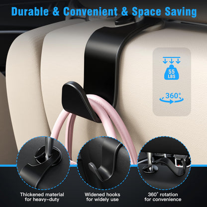 Amooca Headrest Hook Set – 55lbs, 360° Rotating – Black