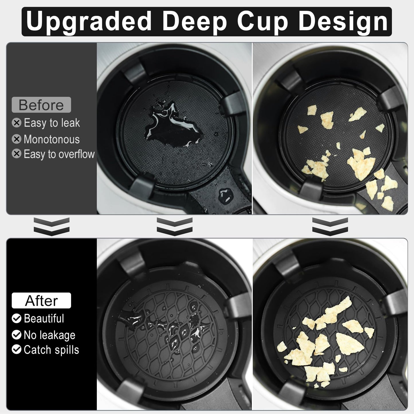 SINGARO Car Cup Coasters – 4 Pack, Black – Non-Slip Silicone